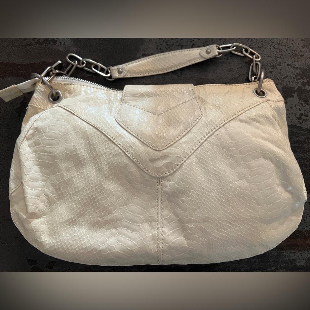 🤍🩶🐍👜BOTKIER White Ecru Python Skin Chain Strap Purse Bag NWT - Picture 9 of 11